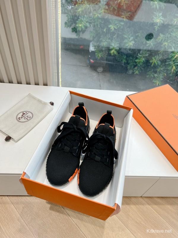 2024 Unisex Hermès black orange knit sneakers