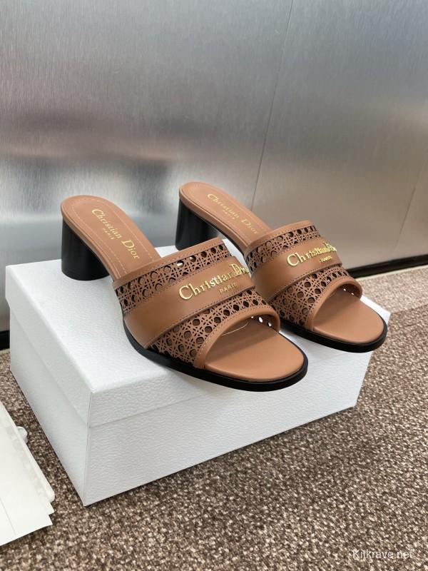 2025 Women Dior Brown Leather Sandals Christian Dior Paris KFY00310