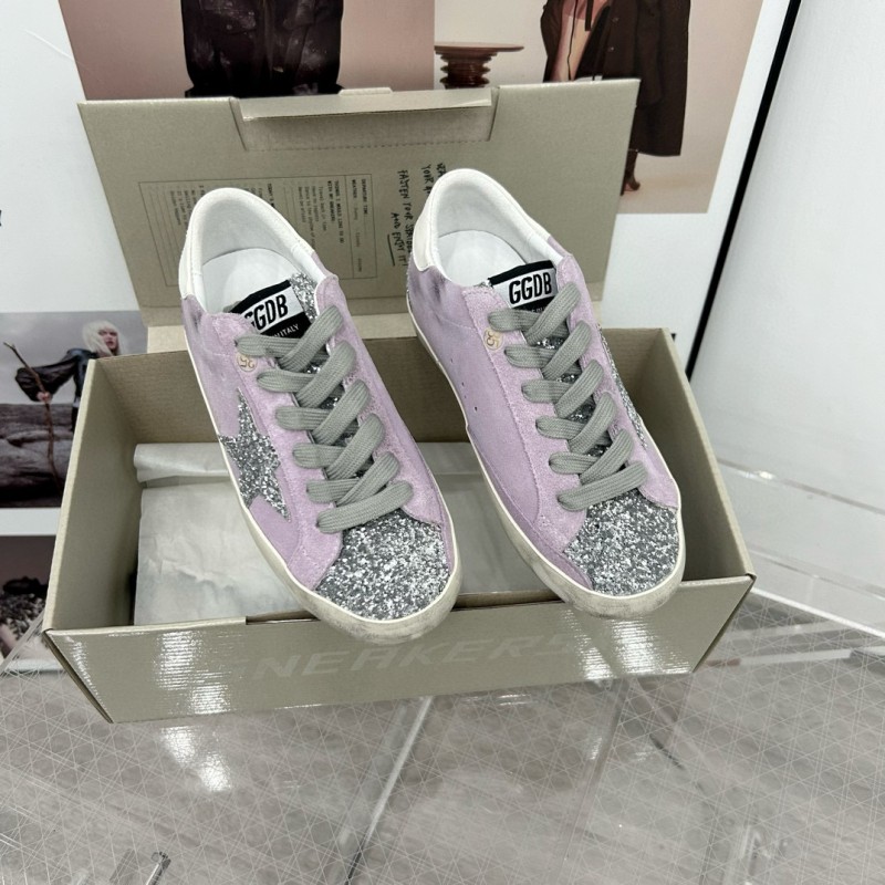 2025 Women GGDB Lilac Silver Glitter Leather Suede Sneakers