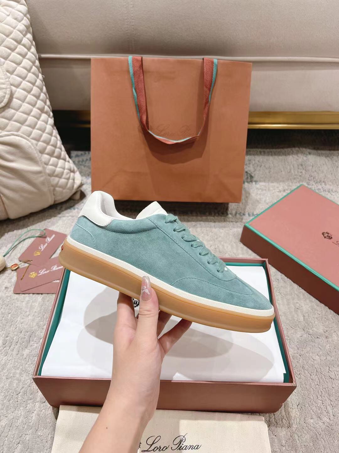 2025 Unisex Le Parmentier Green Suede Leather Sneakers Top Version LY00320(F)/LY00330(M)