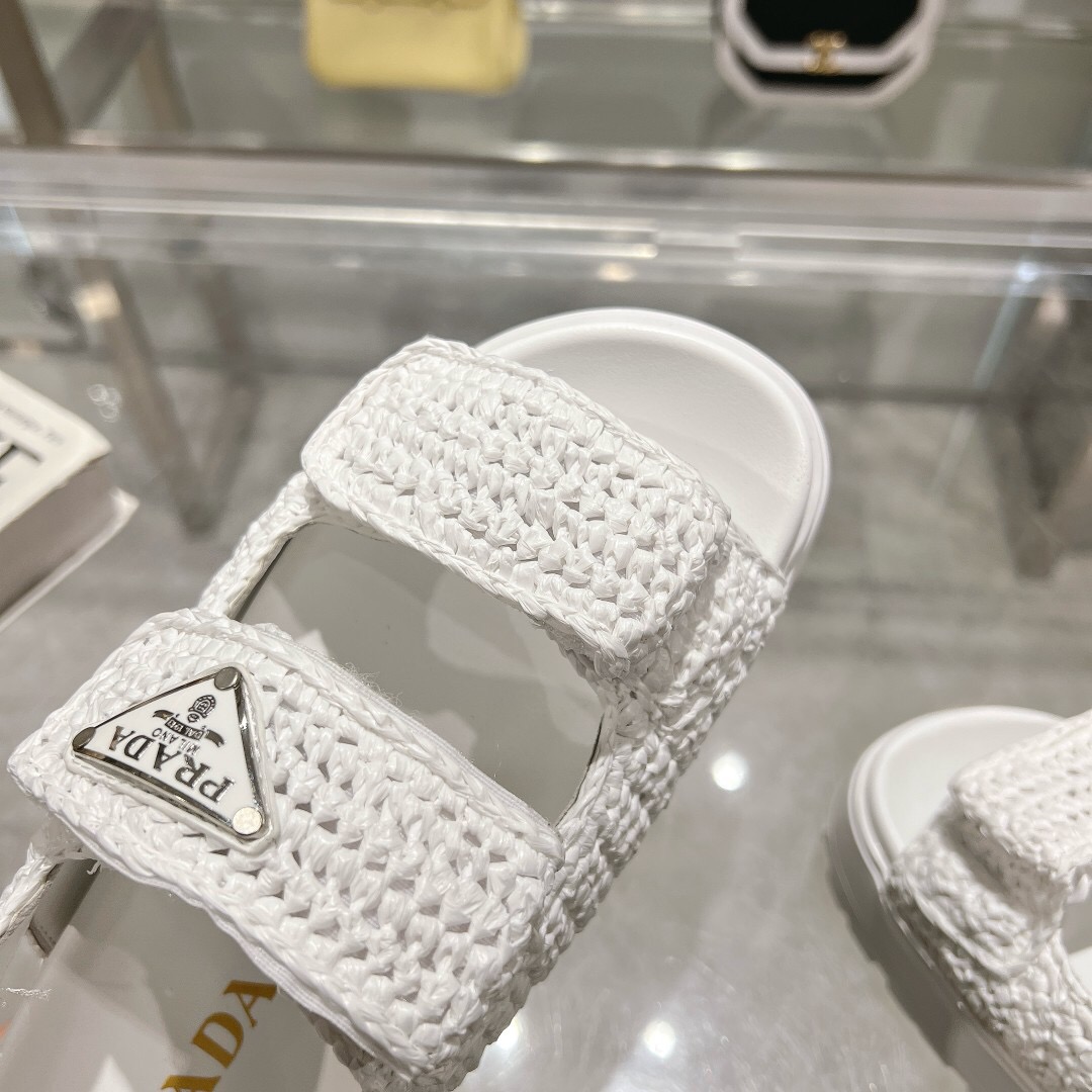 2025 Women Prada White Knitted Platform Sandals