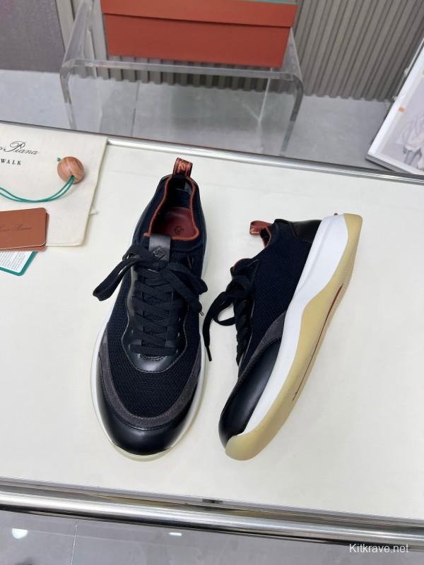 2024 Men Le Parmentier Black Grey Mesh Leather Sneakers