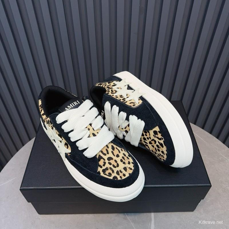 2024 Women Amiri Black Leopard Suede Leather Sneakers MJ00300