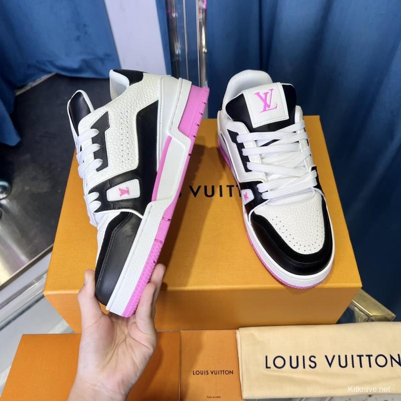 2025 Unisex Louis Vuitton White Black Pink Leather Fabric Trainer