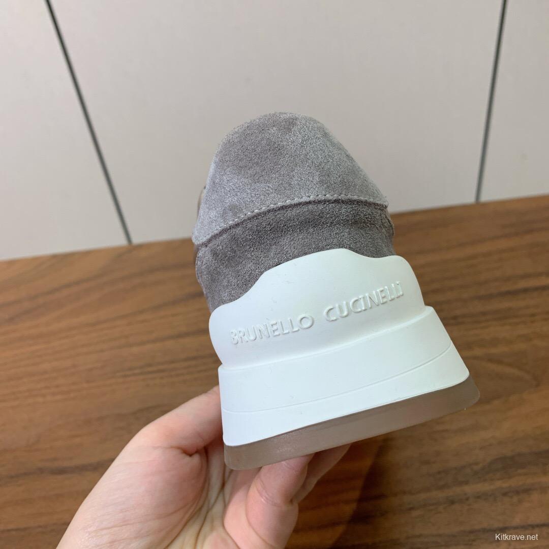 2025 Unisex Brunello Cucinelli Grey Silver Suede Mesh Sneakers