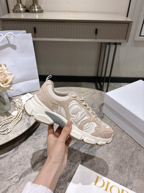 2025 Women Dior Beige Mesh Suede Sneakers KFY00370