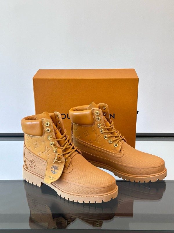 2024 Men Louis Vuitton Brown Leather Waterproof Work Boots MJ00390