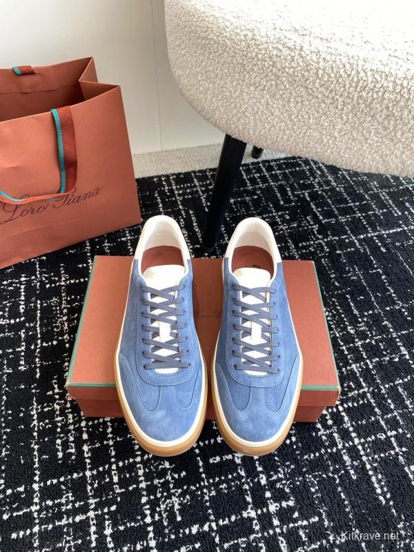 2024 Men Loro Piana Blue Suede Leather Sneakers MJ00320