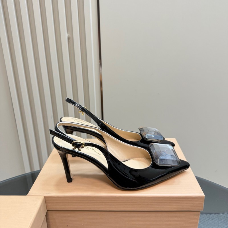 2025 Women Gianvito Rossi Black Patent Leather Slingback Heels KFY00300