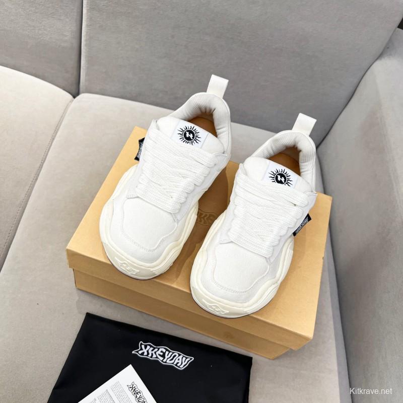 2025 Unisex HEYDAY White Brown Canvas Leather Wave Sneakers KFY00260