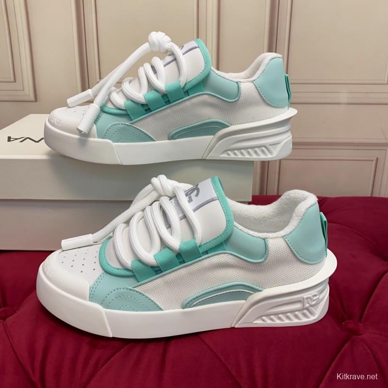 2025 Women Dolce & Gabbana White Mint Leather Mesh Sneakers