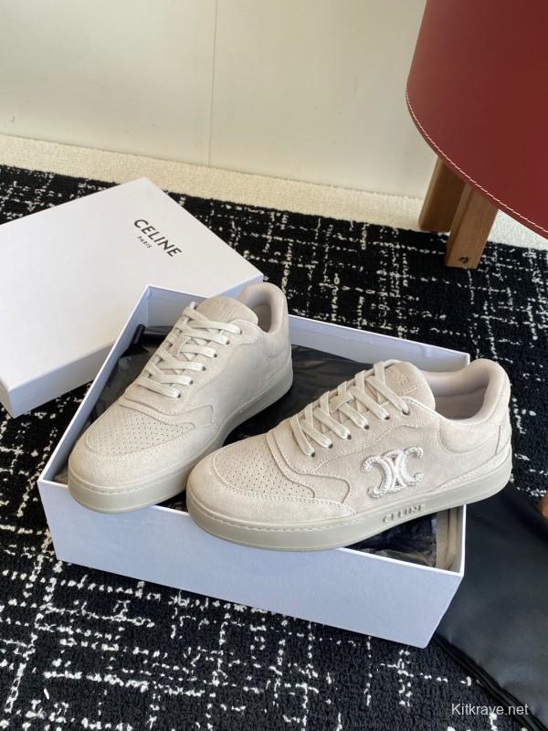 2025 Women Celine Beige Suede Sneakers KFY00310