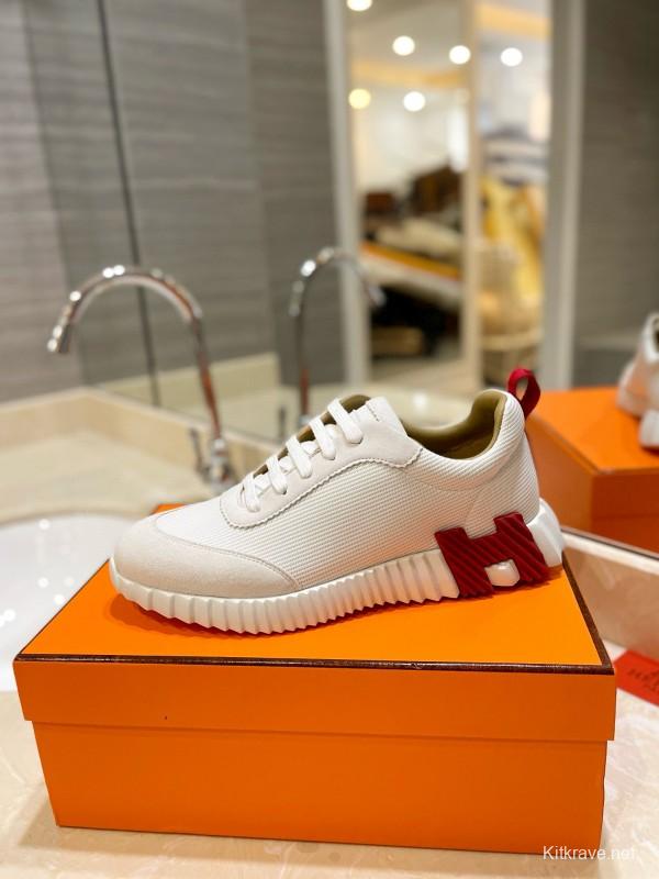 2024 Unisex Hermès white red leather sneakers