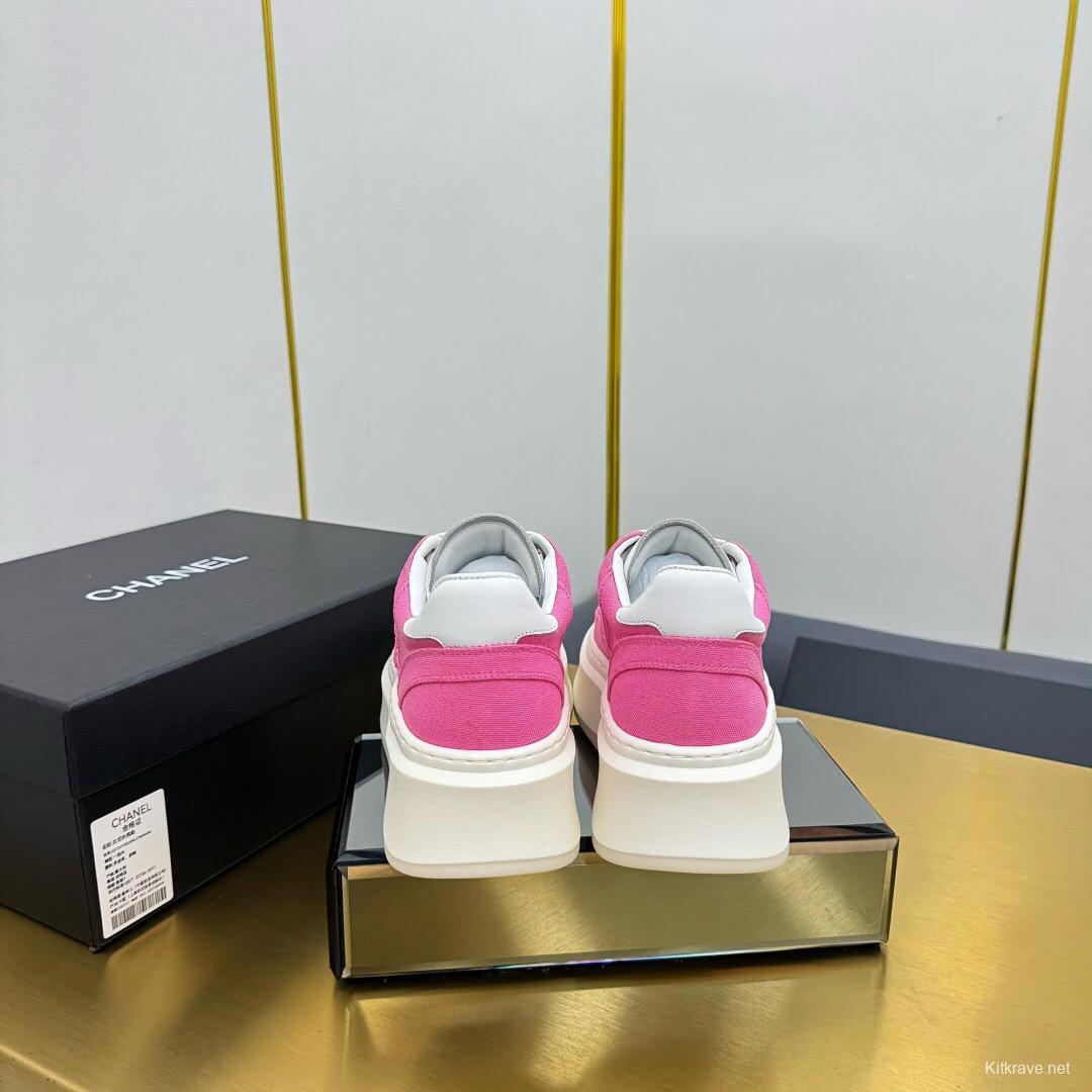 2025 Women Chanel Pink White Leather Canvas Sneakers
