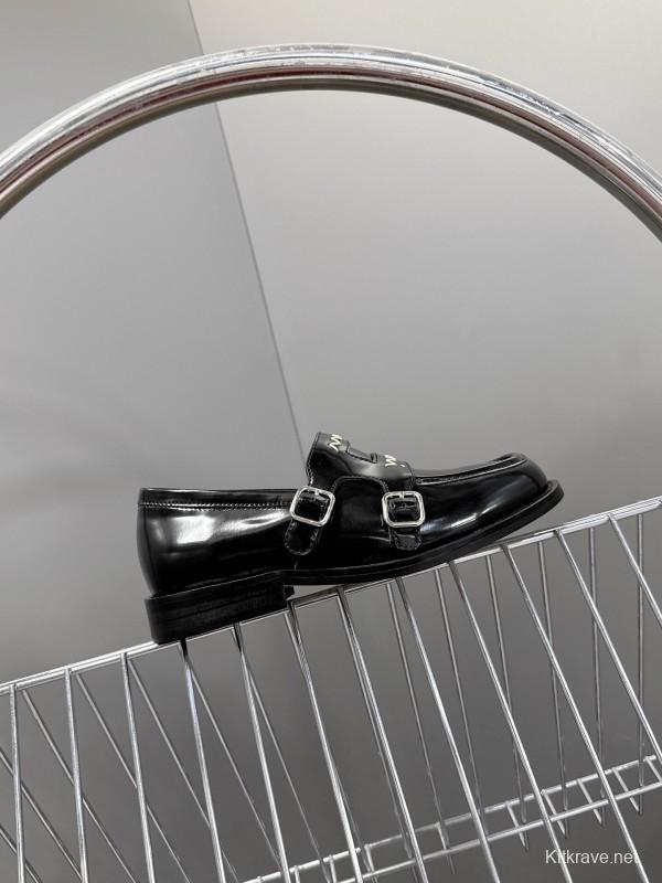 2025 Women Marni Black Leather Loafers KFY00320