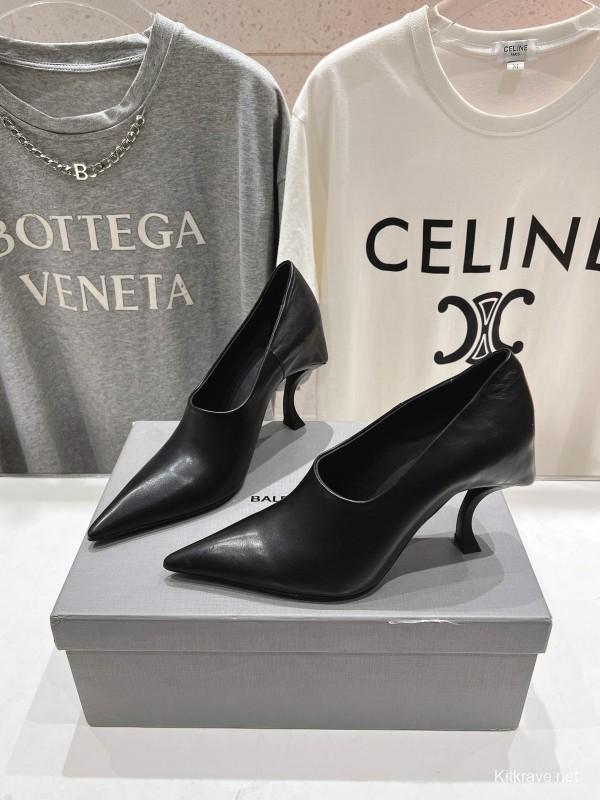 2025 Women Balenciaga Black Leather High Heel Shoes