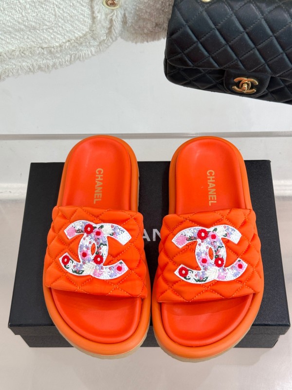 2025 Slippers Chanel Orange Leather Slippers KFY00260