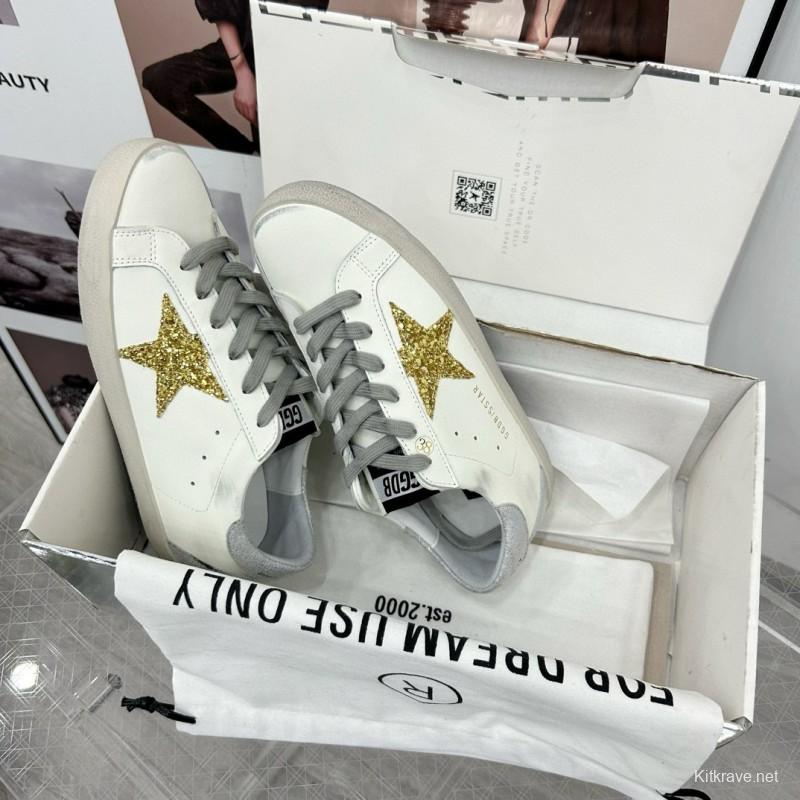 2025 Women GGDB White Gold Glitter Leather Sneakers