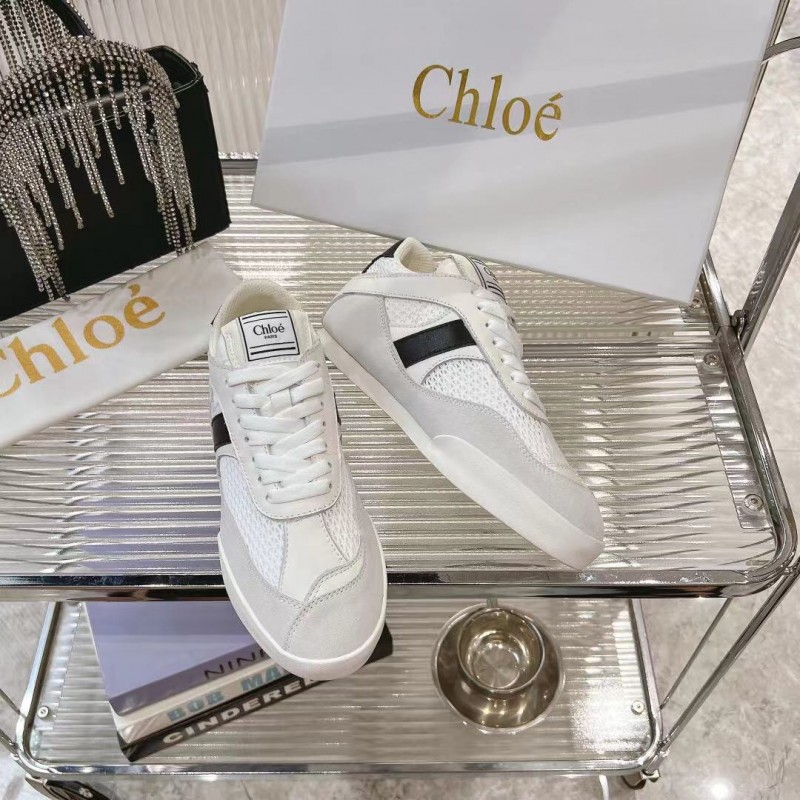 2025 Women Chloé White Mesh Leather Sneakers LY00280