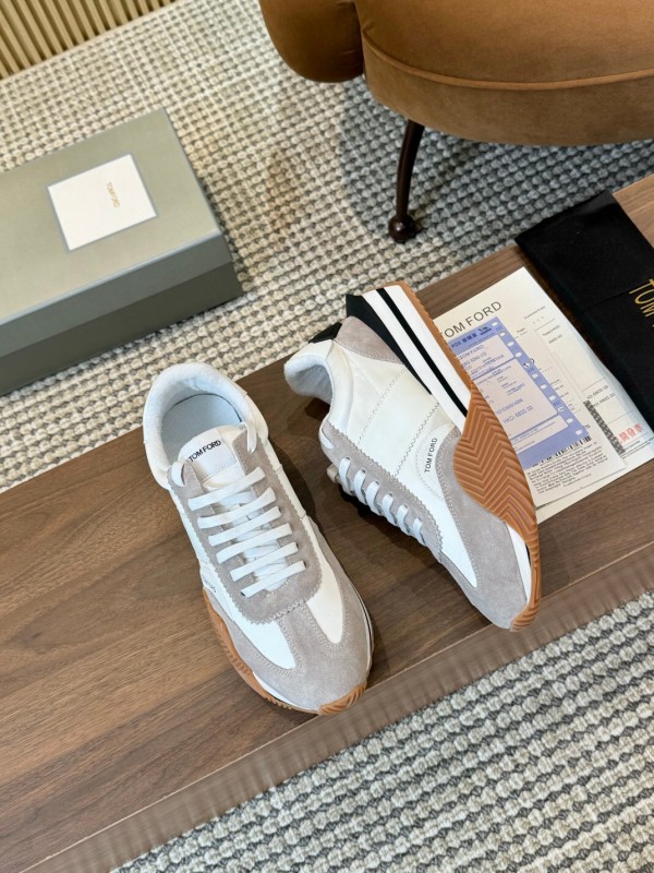 2025 Men TOM FORD White Grey Suede Leather Sneakers
