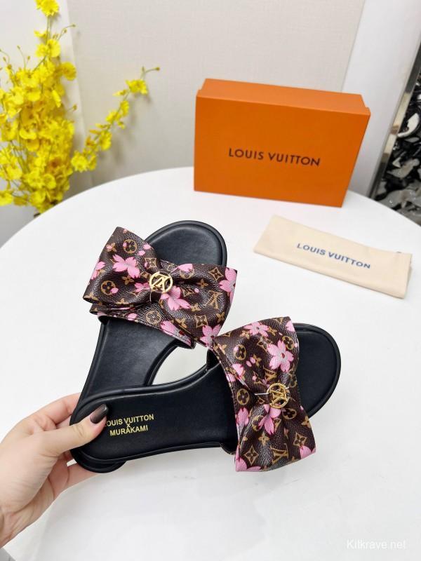 2025 Women Louis Vuitton Brown Pink Leather Slippers LY00190
