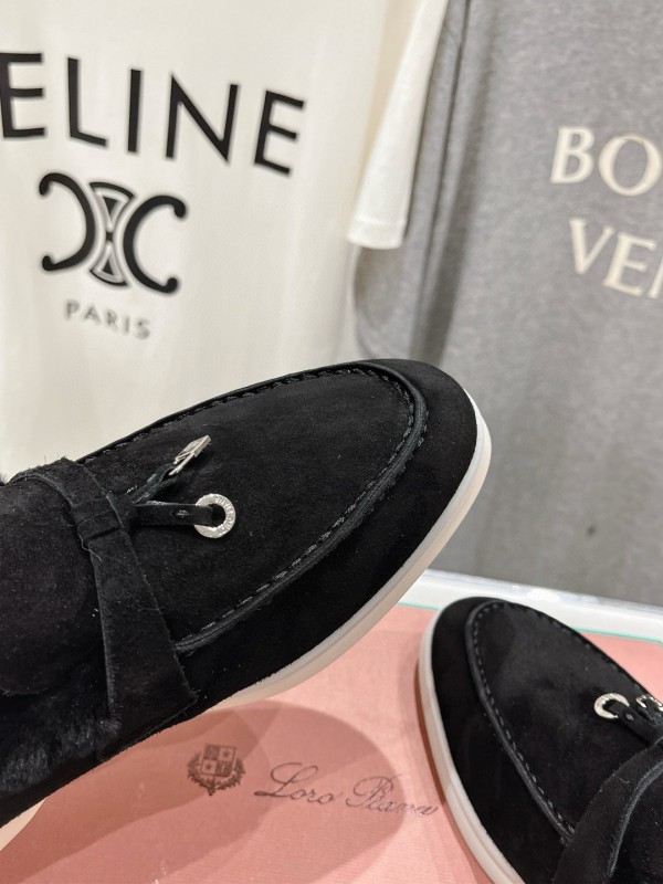 2024 Women LP Black Suede Fur Loafers