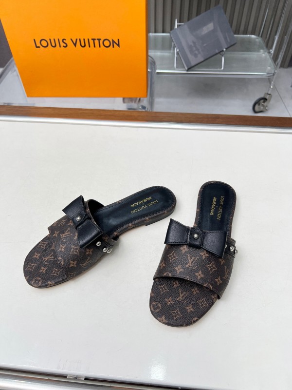 2025 Women Louis Vuitton Brown Leather Slippers LY00200