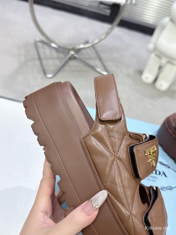 2025 Women Prada Brown Leather Sandals