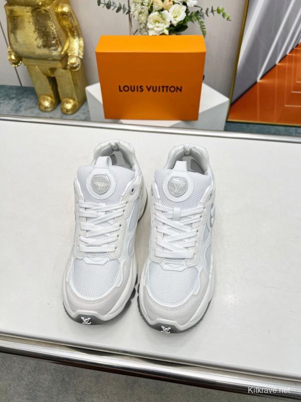 2025 Unisex Louis Vuitton White Leather Mesh Running Shoes LY00340