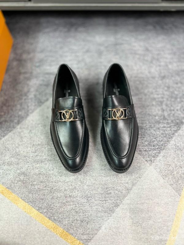 2024 Men Louis Vuitton Black Leather Leather Formal Slip-On LO001