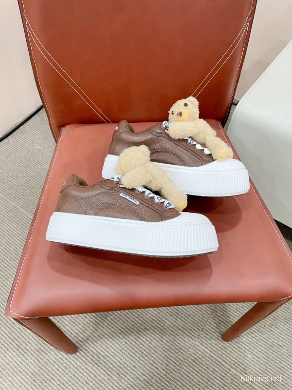 2025 Women 13DE MARZO Brown White Leather Plush Toy Sneakers KFY00300