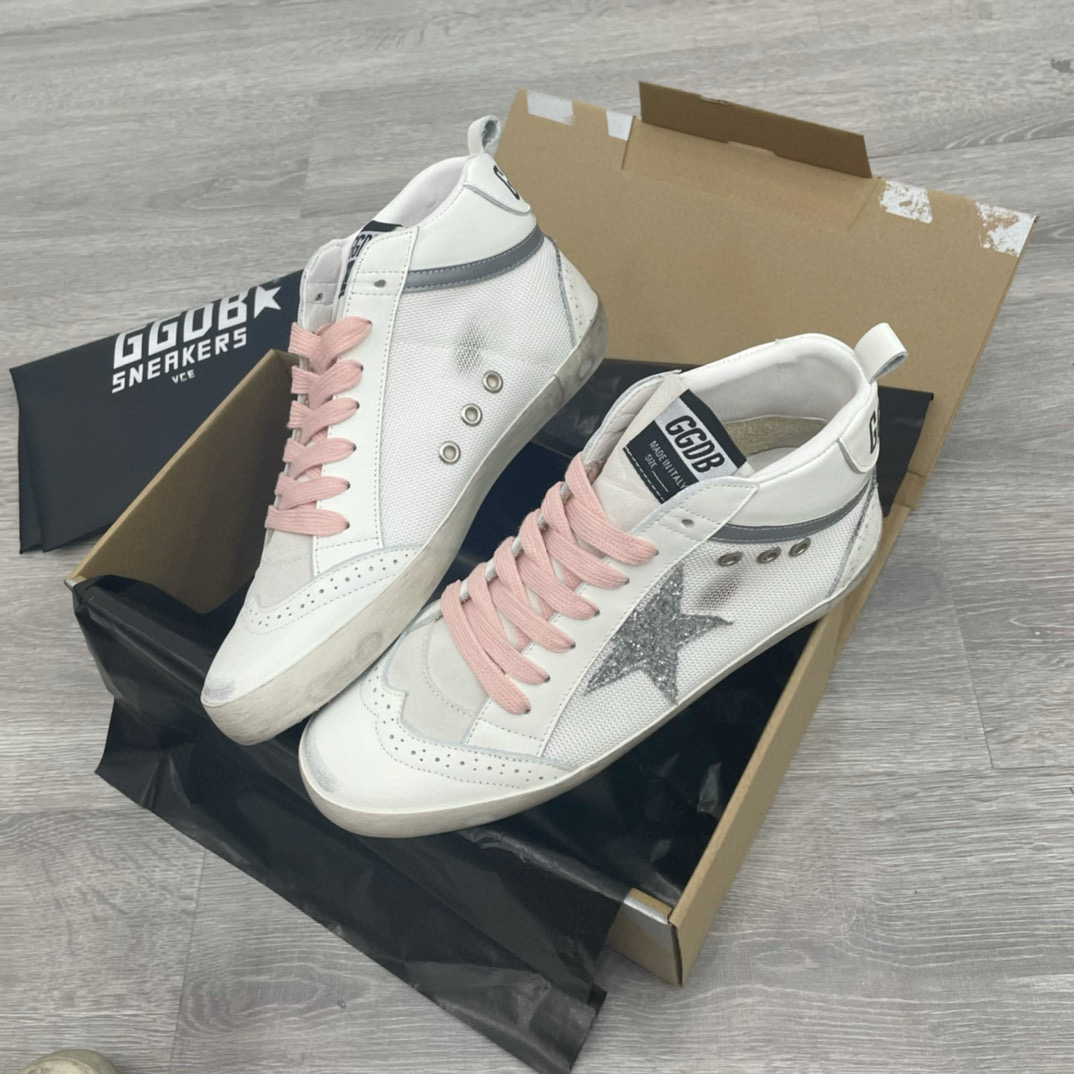 2024 Unisex GGDB White Pink Grey Leather Mesh High Top Sneakers MJ00300