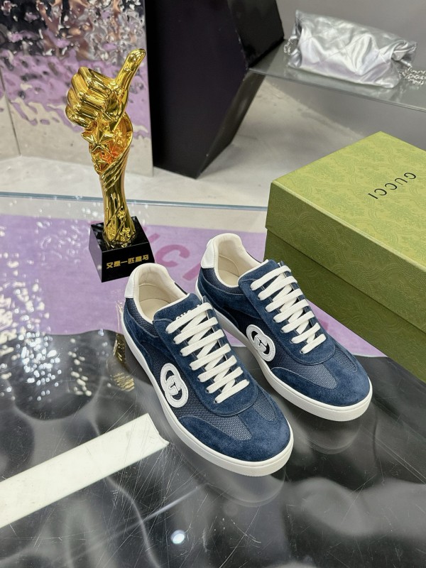 2024 Unisex Gucci Blue Navy White Suede Leather Sneakers MJ00310