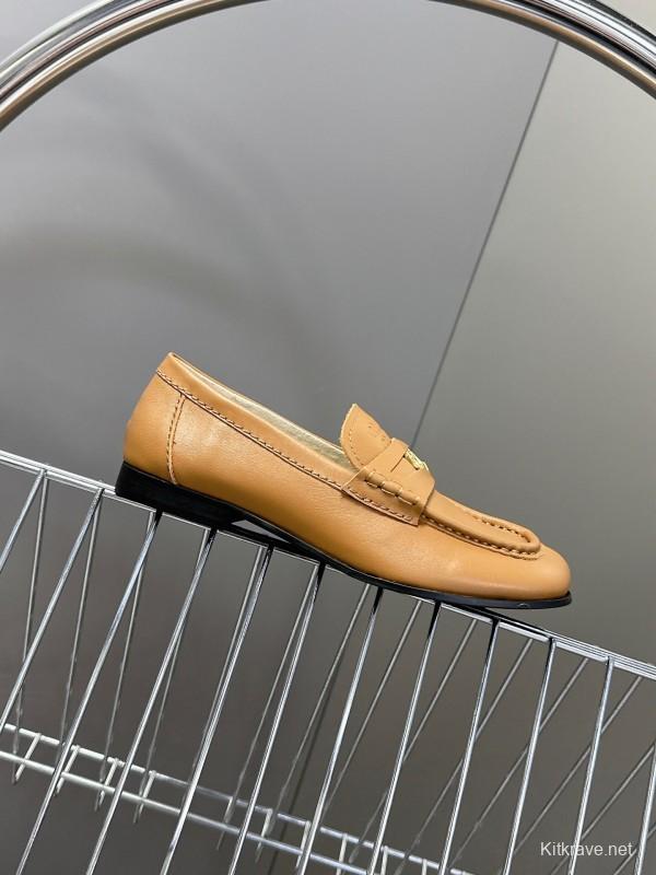 2025 Women Miu Miu Brown Leather Loafers