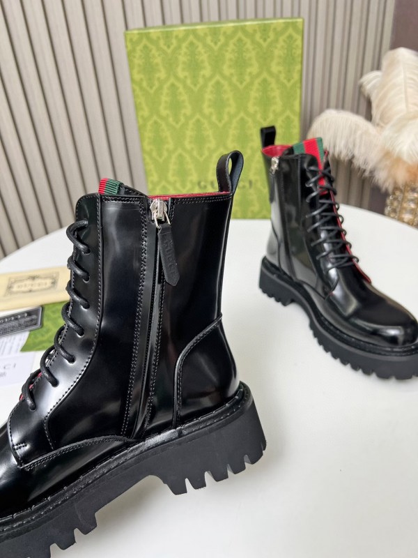 2024 Women Gucci Black Red Leather Ankle Boots MJ00340