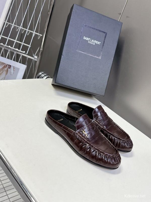 2025 Women Yves Saint Laurent Dark Brown Leather Loafers