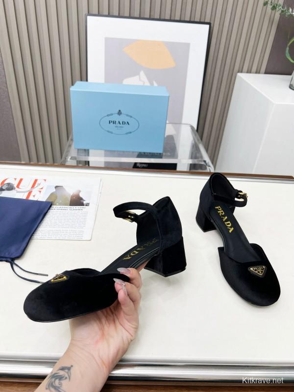 2025 Women Prada Black Suede Mary Jane Buckle LY00270