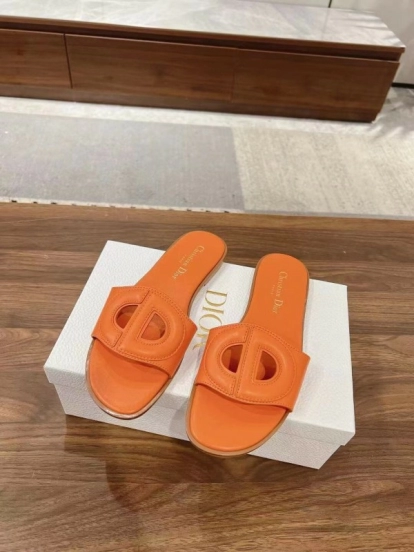 2025 Women Dior Orange Leather Slippers LY00260