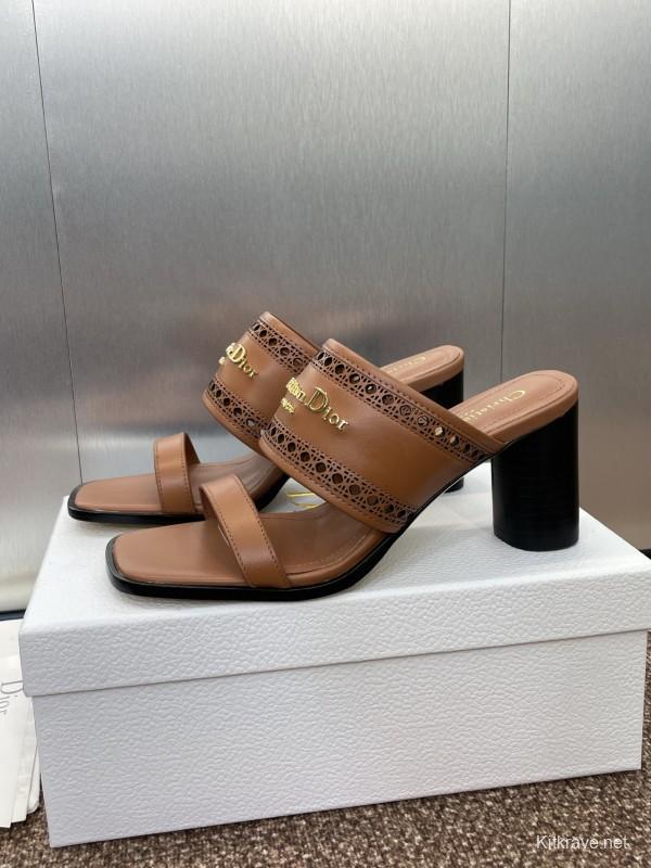 2025 Women Dior Brown Leather Sandals