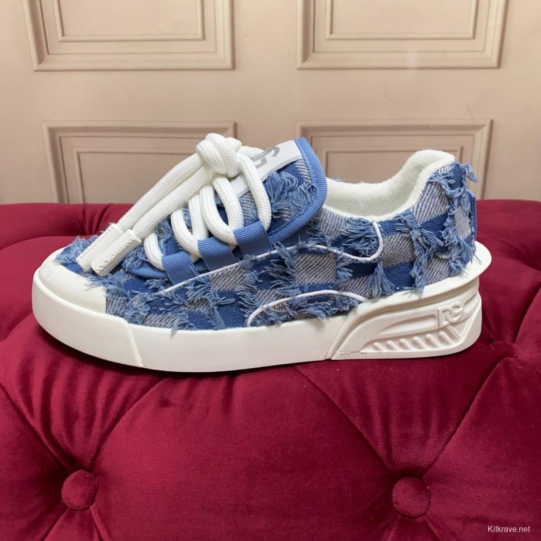 2024 Women Dolce & Gabbana Blue Denim Canvas Sneakers