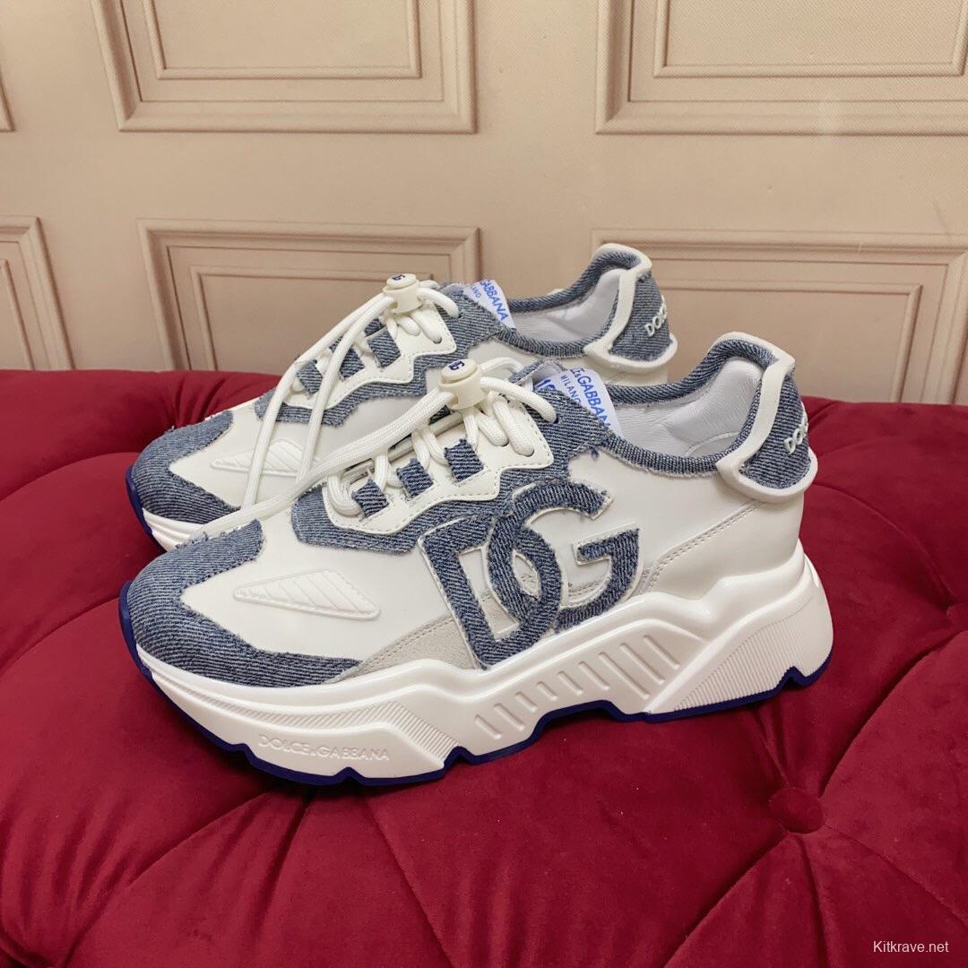 2025 Unisex Dolce & Gabbana White Blue Denim Leather Sneakers LY00330(F)/LY00340(M)