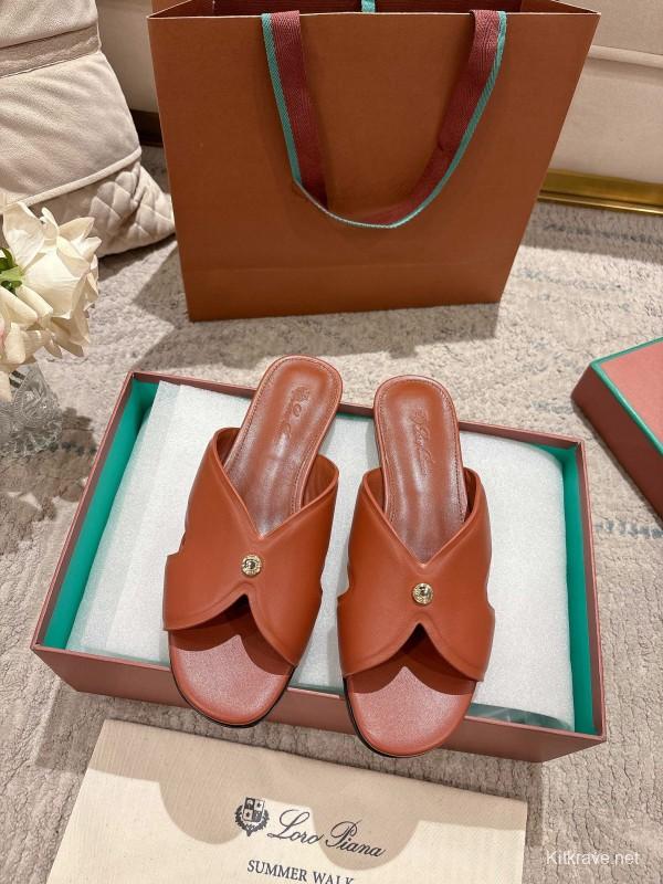 2025 Slippers LP Brown Leather Slippers LY00270