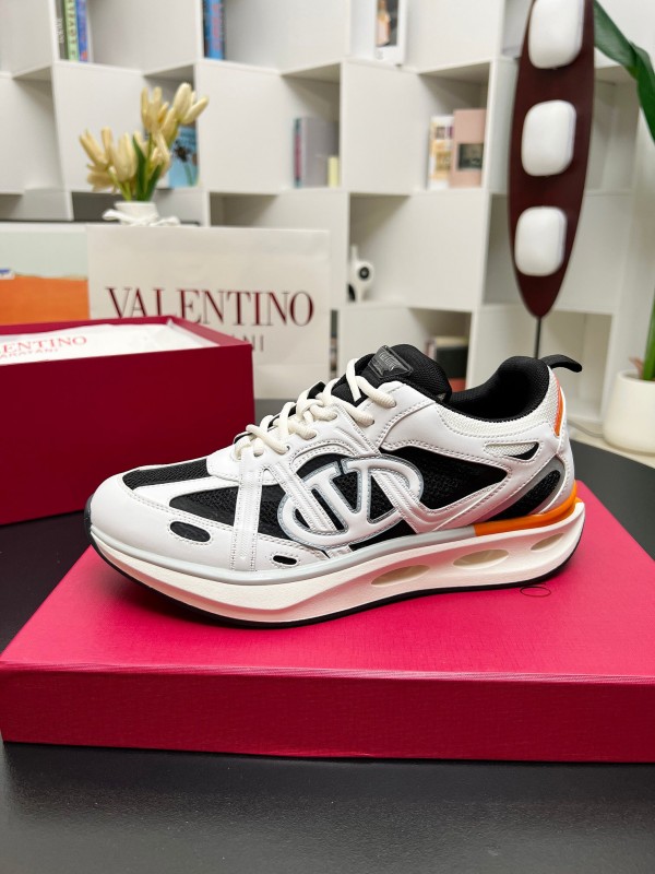 2025 Unisex Valentino White Black Orange Mesh Leather Sneakers Vlogo LY00410