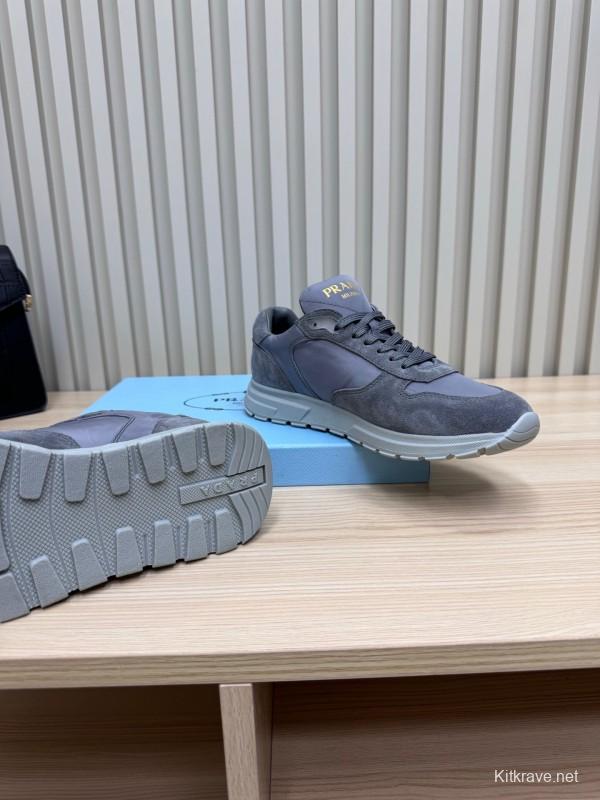 2025 Women Prada Grey Suede Leather Sneakers LY00300