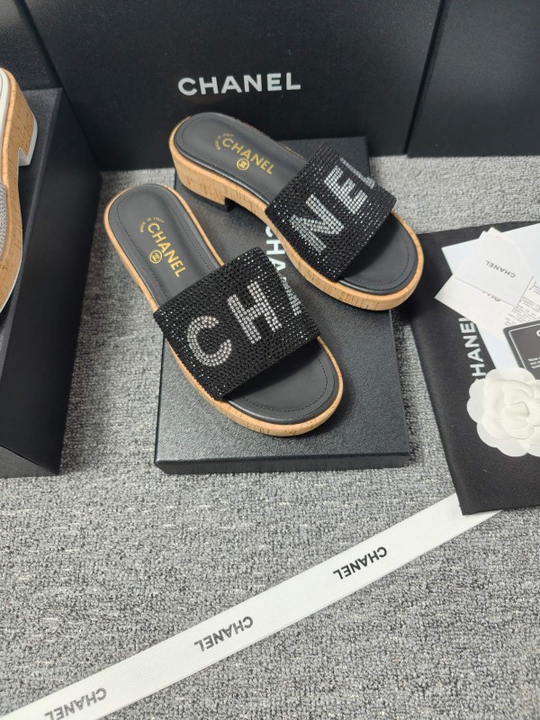 2025 Slippers Chanel Black Fabric Women Slippers
