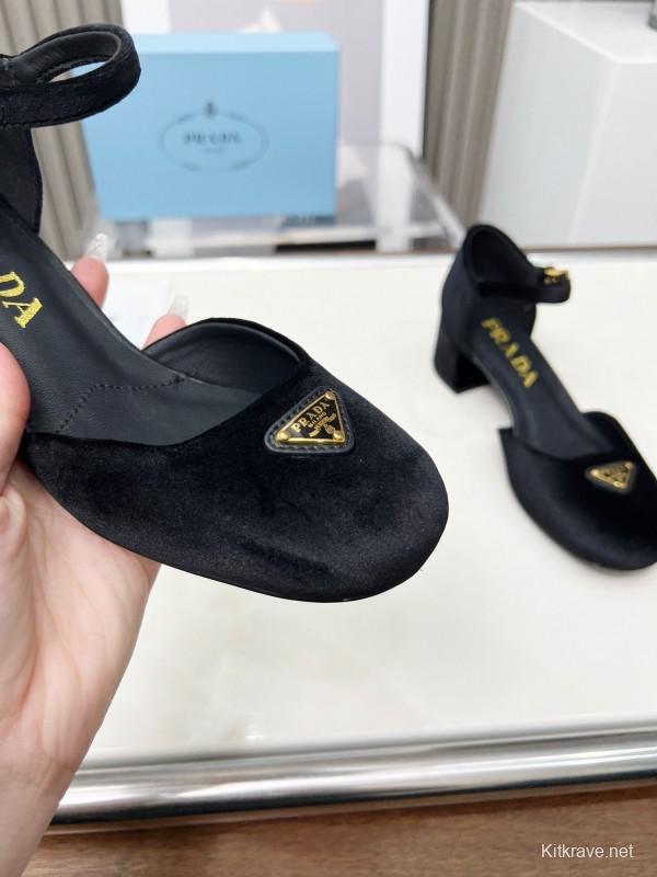 2025 Women Prada Black Suede Mary Jane Buckle LY00270