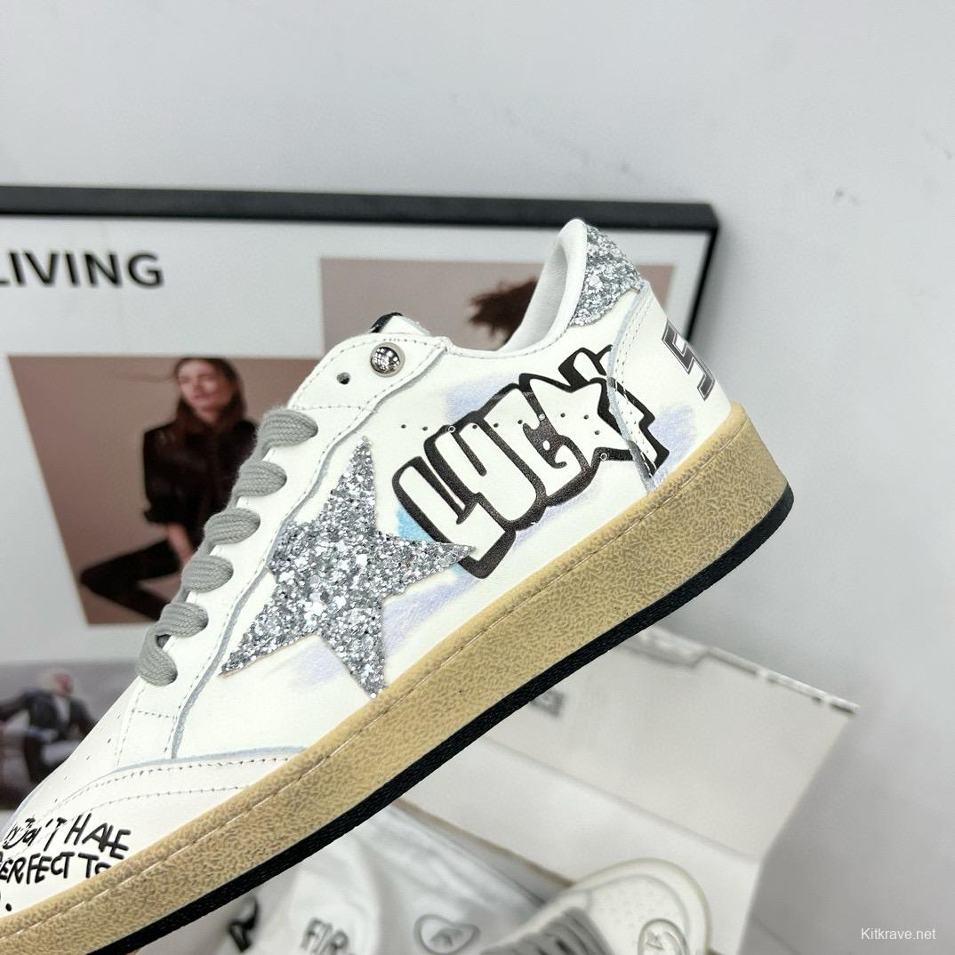 2024 Unisex GGDB White Black Glitter Leather Low-top Sneakers MJ00260