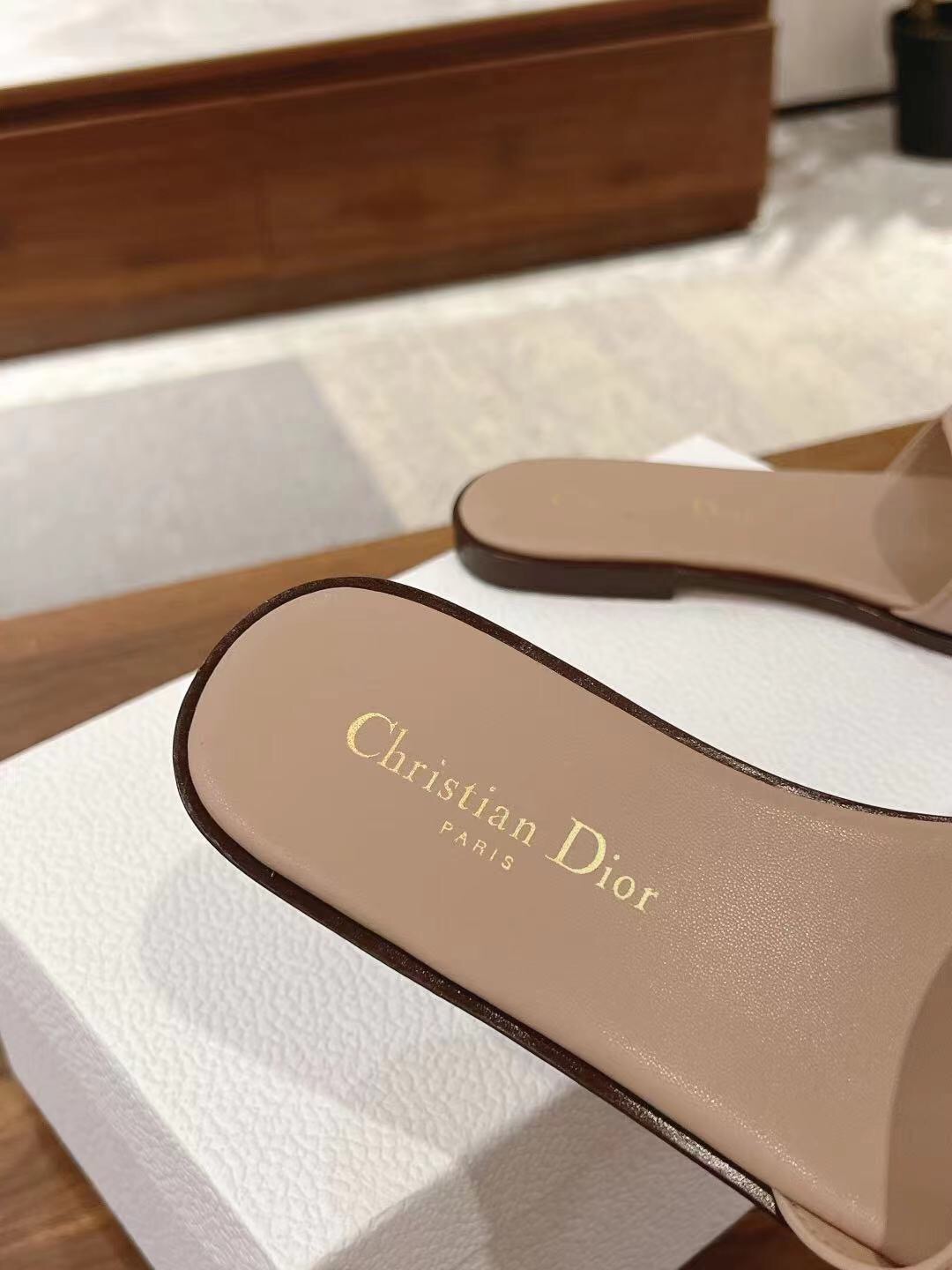 2025 Dio Women Beige Leather Slippers LY00260