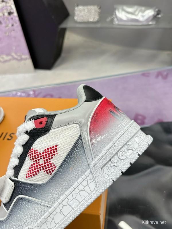 2024 Unisex Louis Vuitton White Gray Pink Leather Mesh Trainer