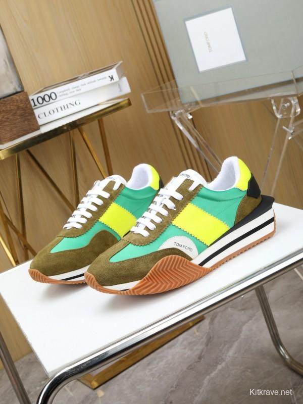 2025 Unisex TOM FORD Green Yellow Suede Nylon Sneakers LY00360(F)/LY00370(M)